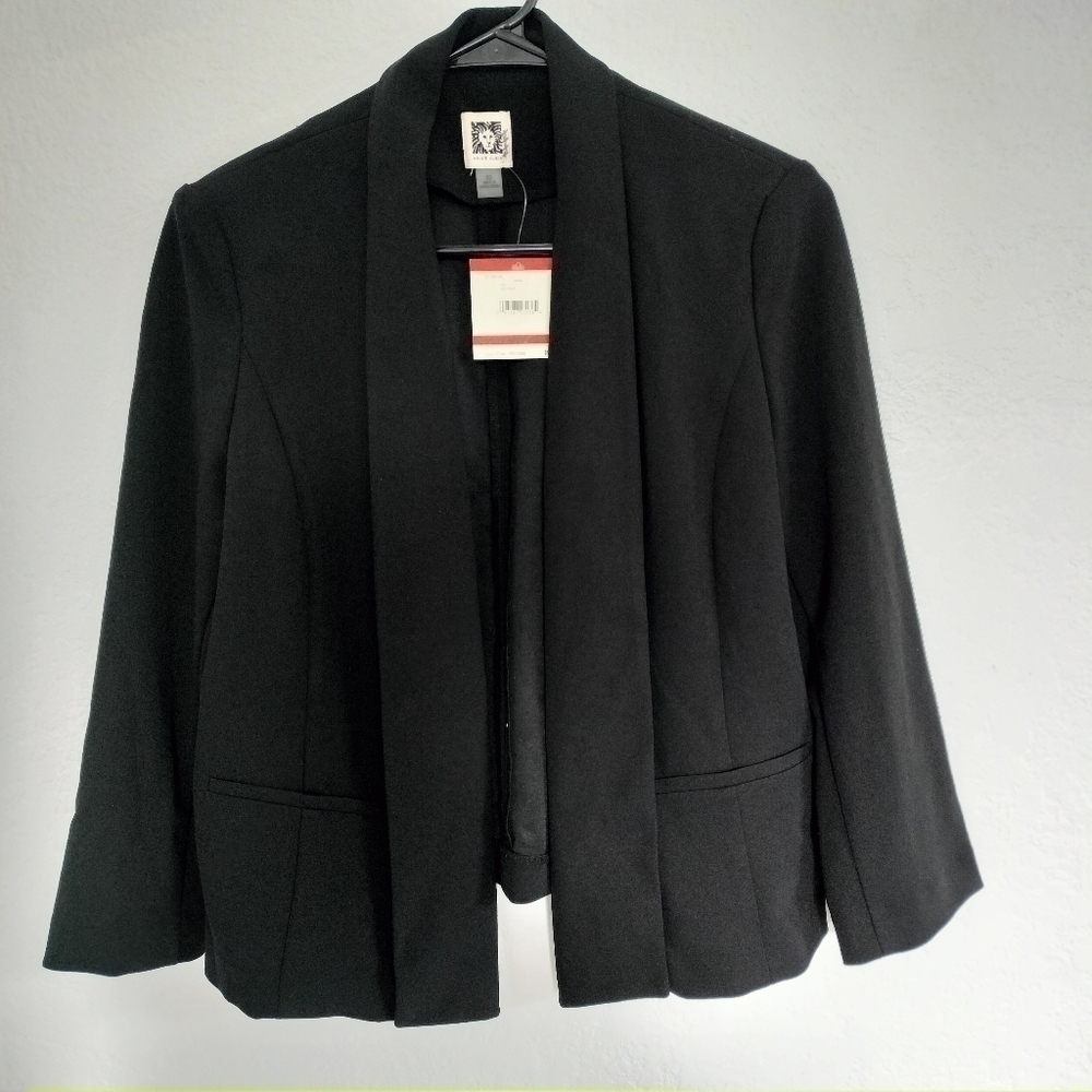 NWT Anne Klein Women's Black Open Front Cropped Blazer size XS